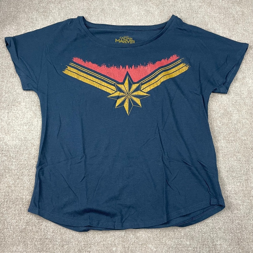 2019 Loot Crate Captain Marvel Dolman T-Shirt Womens Medium Navy Cotton Graphic